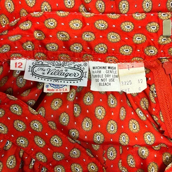 Vintage The Villager Red Floral Button Up Shirt & Skirt Set Sz 12 Union Made USA - Picture 4 of 8